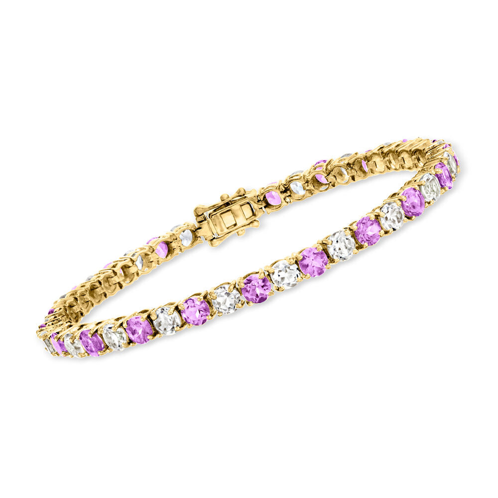 Gem Treasures Sterling Silver 4mm Round Gemstone Tennis Bracelet