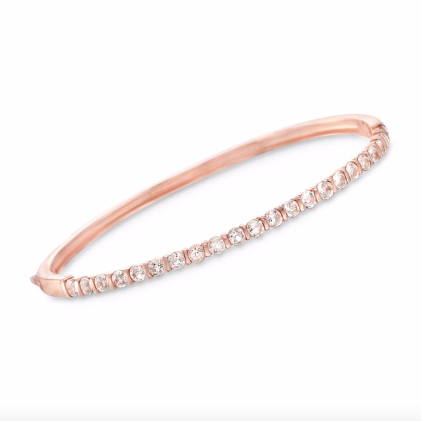 Pinctore Sterling Silver 3mm Round Gemstone Hinged Bangle Bracelet