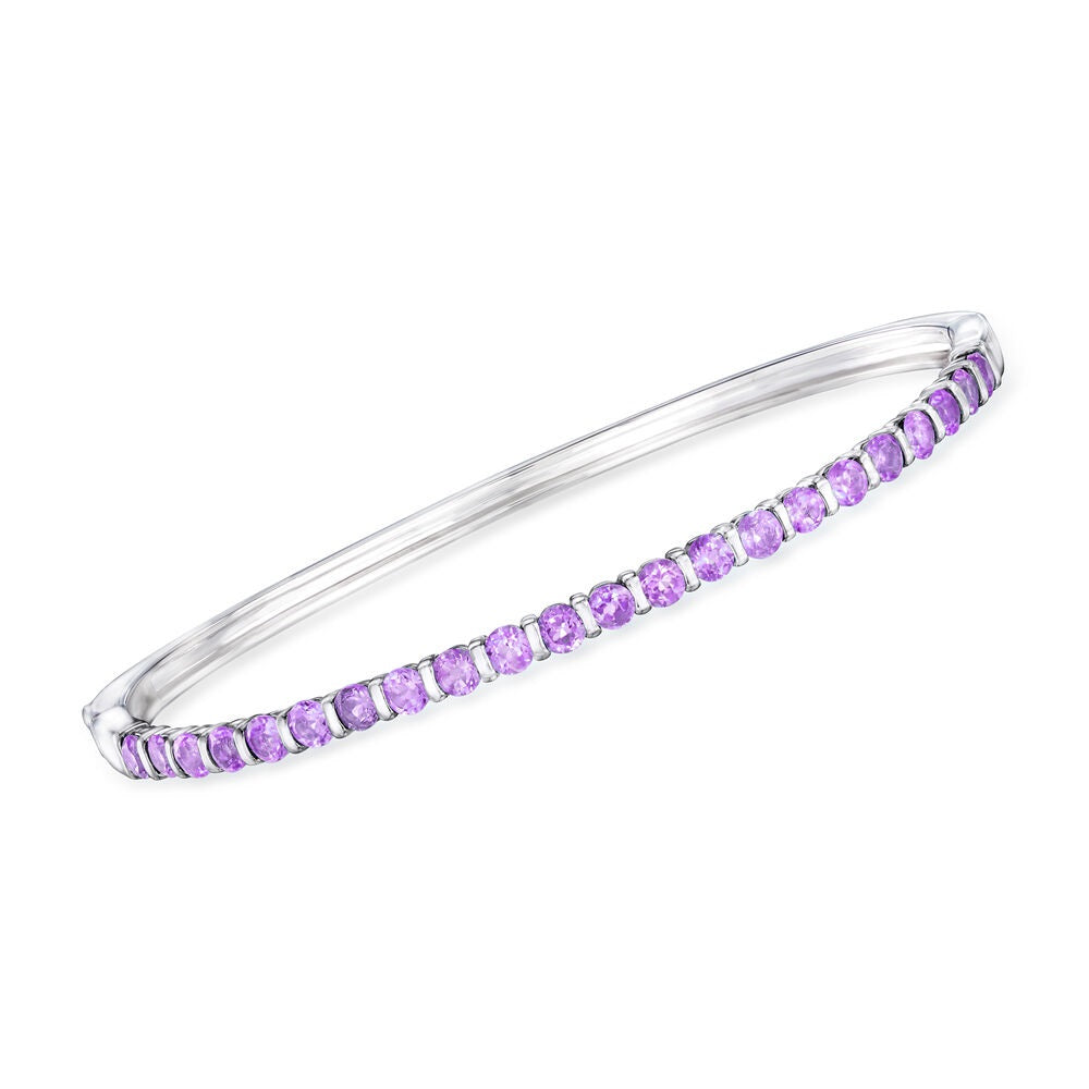 Gem Treasures Sterling Silver 3mm Round Gemstone Hinged Bangle Bracelet
