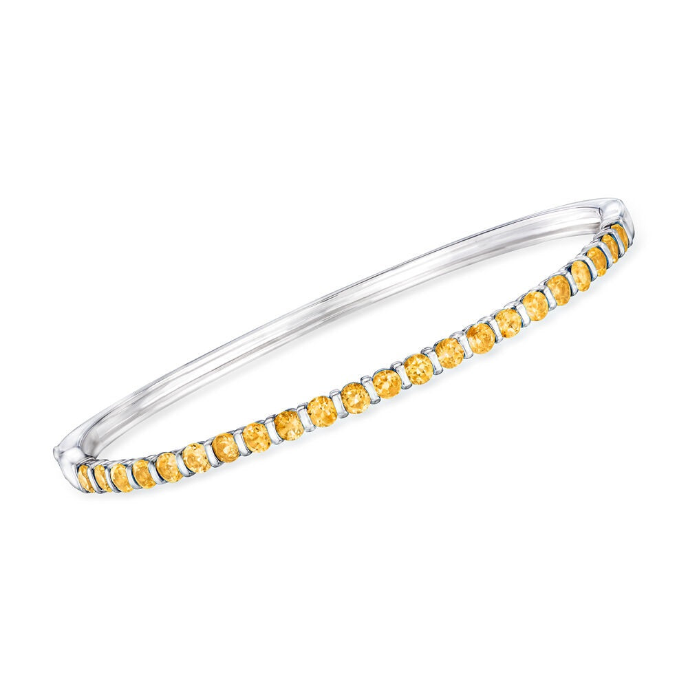 Gem Treasures Sterling Silver 3mm Round Gemstone Hinged Bangle Bracelet