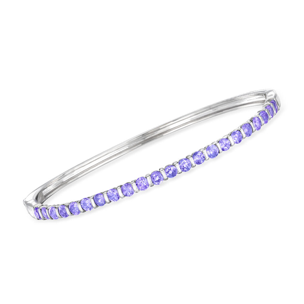 Gem Treasures Sterling Silver 3mm Round Gemstone Hinged Bangle Bracelet