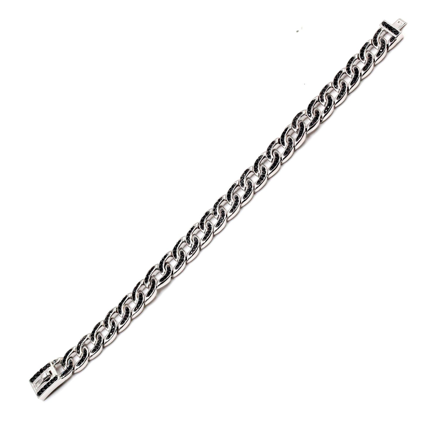 Gem Treasures Sterling Silver Black Spinel Encrusted Curb Link Bracelet