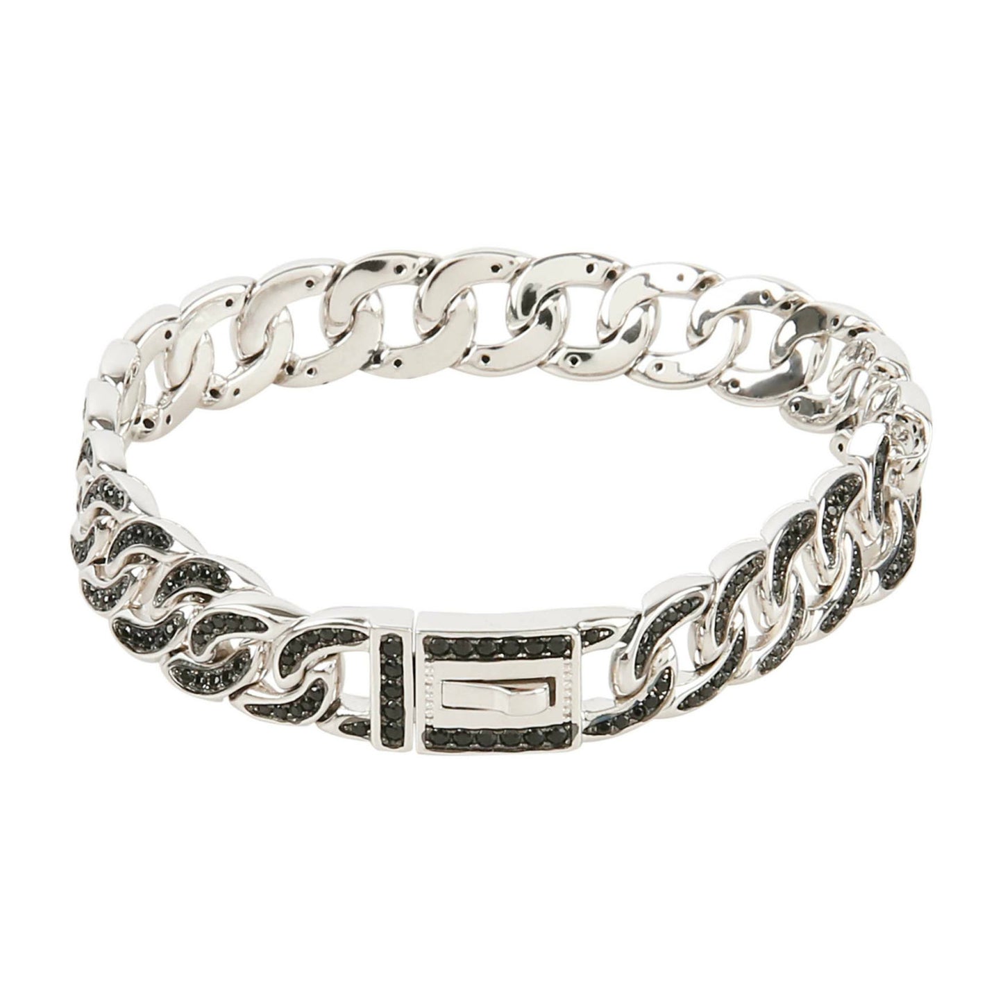 Gem Treasures Sterling Silver Black Spinel Encrusted Curb Link Bracelet