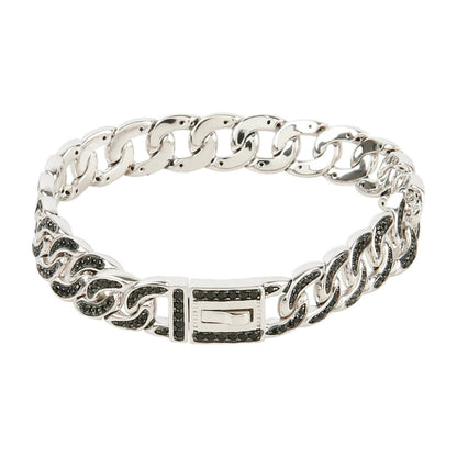 Gem Treasures Sterling Silver Black Spinel Encrusted Curb Link Bracelet