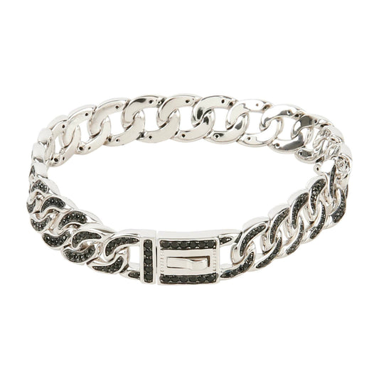 Gem Treasures Sterling Silver Black Spinel Encrusted Curb Link Bracelet