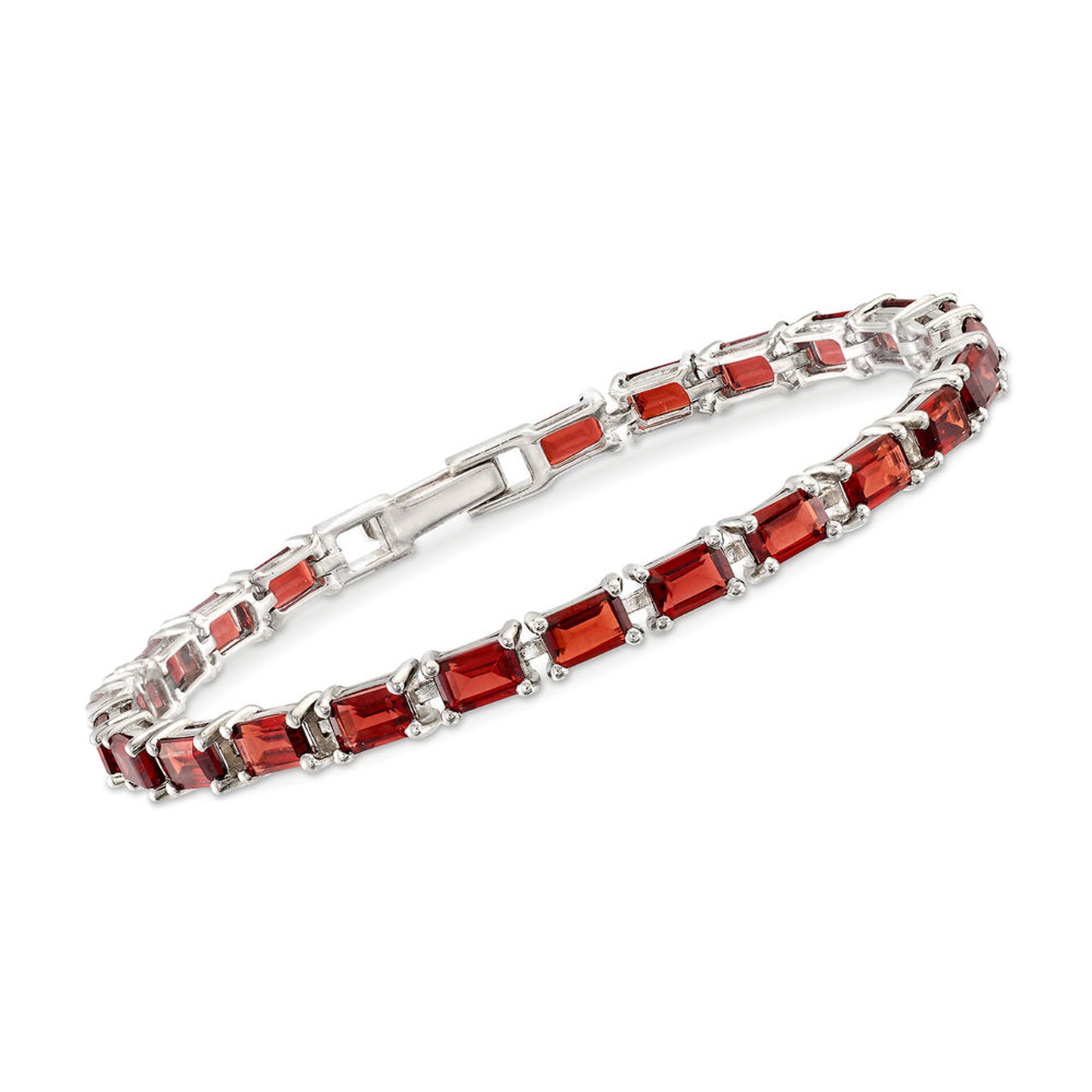 Pinctore Sterling Silver 6x4mm Octagon-Cut Garnet Line Bracelet