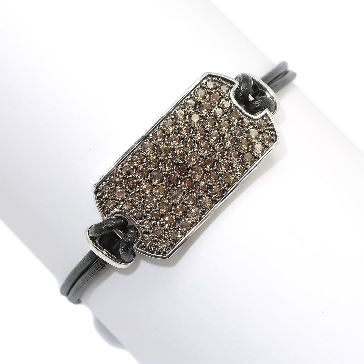 Gem Treasures Sterling Silver Pave Gemstone Dog Tag Leather Cord ID Bracelet