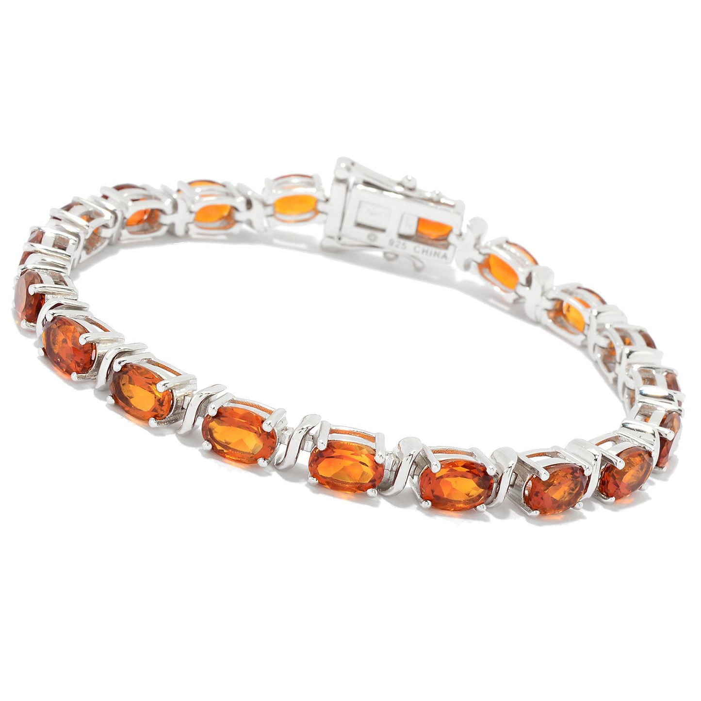 Pinctore Sterling Silver 7x5mm Oval Madeira Citrine Line Bracelet