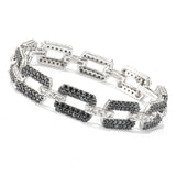 Pinctore Sterling Silver Pave Black Spinel Open Link Bracelet