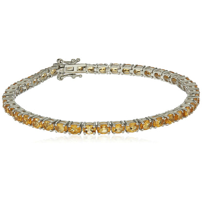 Pinctore Sterling Silver 4x3mm Oval Gemstone Tennis Bracelet