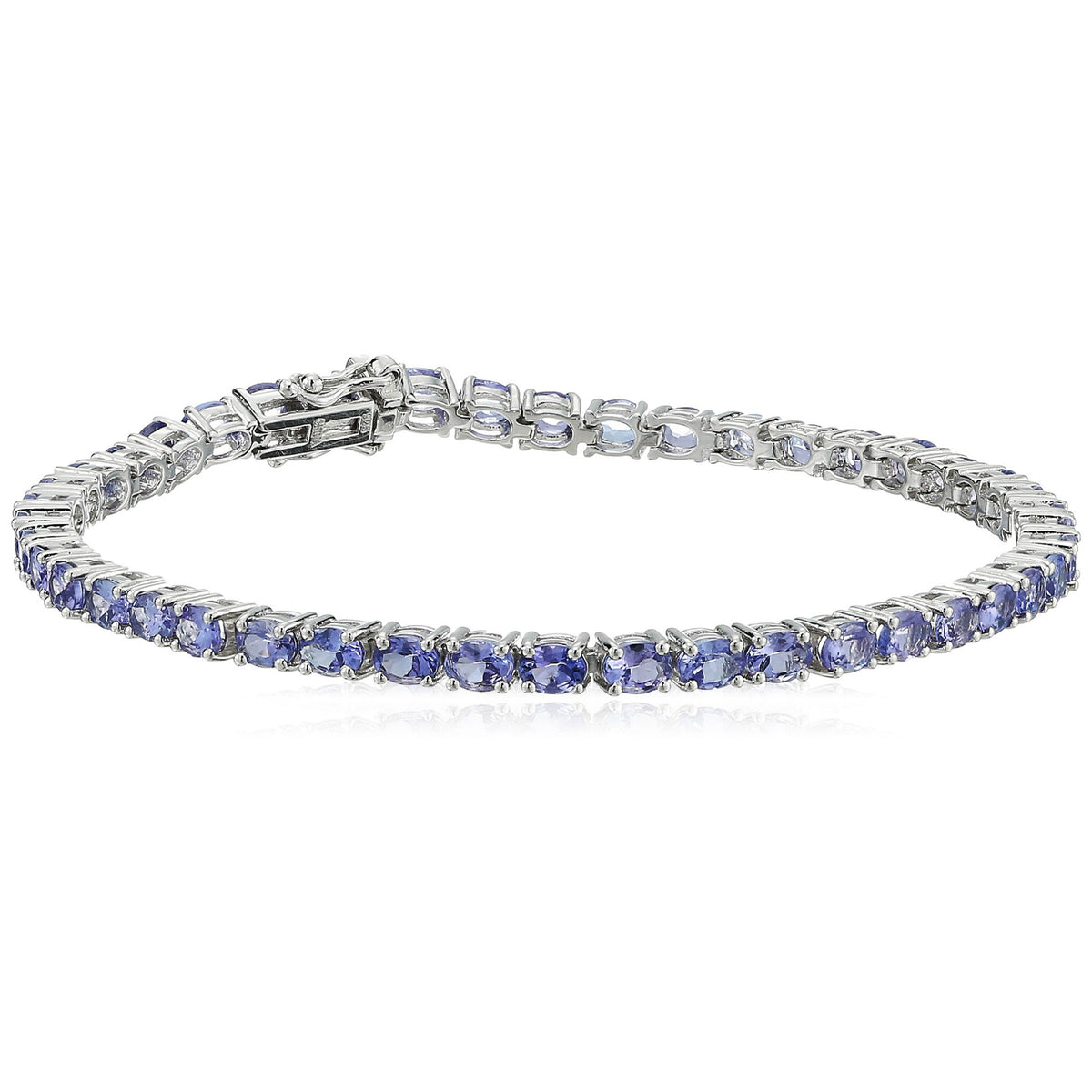 Gem Treasures Sterling Silver 4x3mm Oval Gemstone Tennis Bracelet