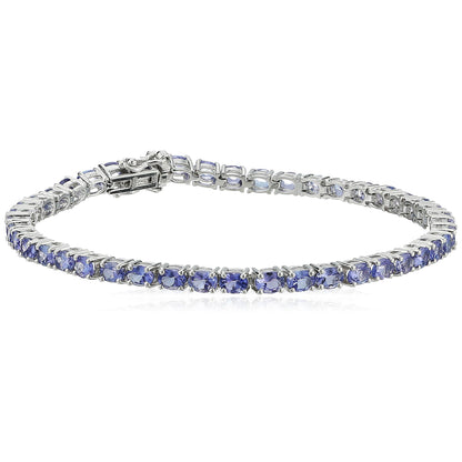 Pinctore Sterling Silver 4x3mm Oval Gemstone Tennis Bracelet