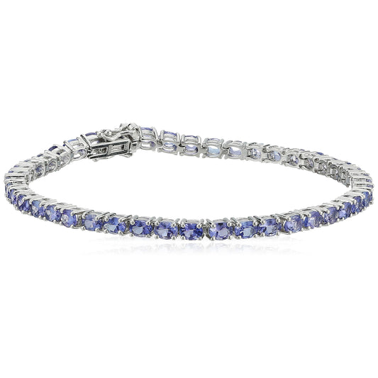 Pinctore Sterling Silver 4x3mm Oval Gemstone Tennis Bracelet