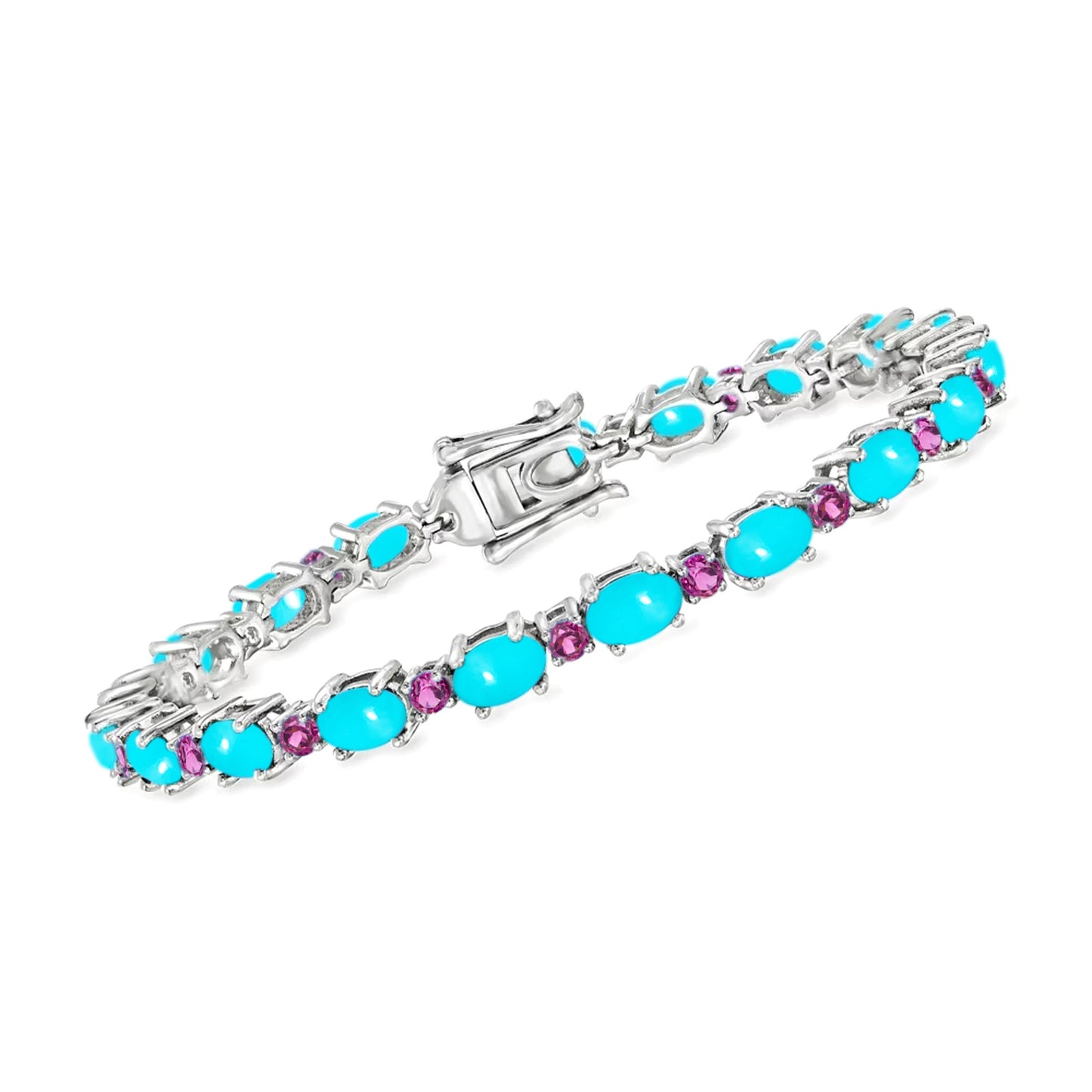 Sterling Silver Sleeping Beauty Turq & Rhodolite Garnet Line Bracelet