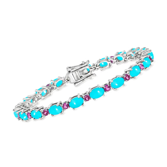 Sterling Silver Sleeping Beauty Turq & Rhodolite Garnet Line Bracelet