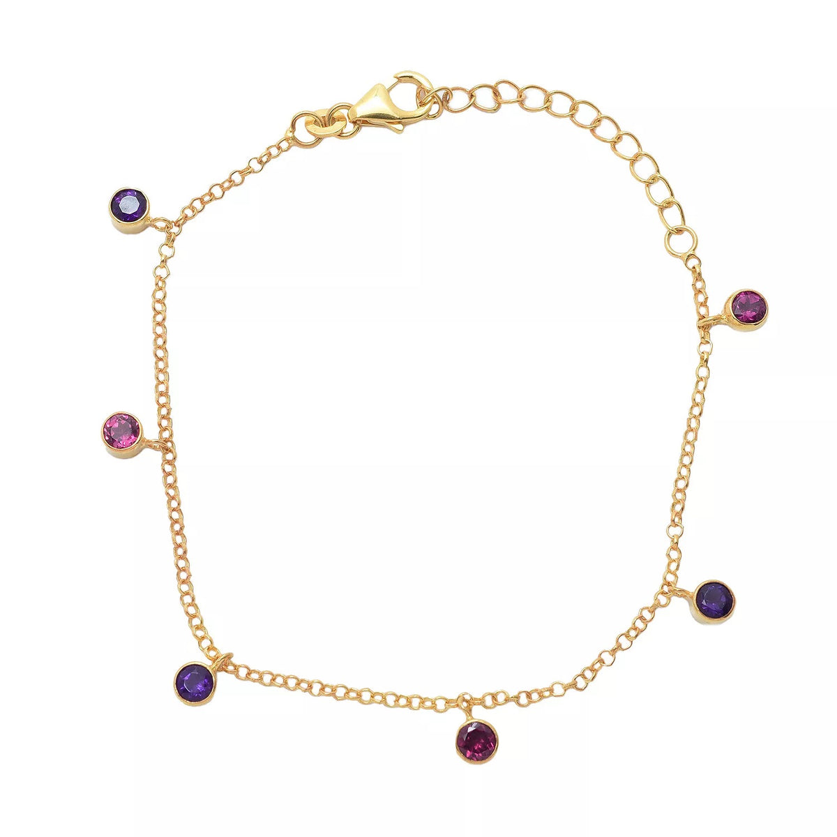 Gem Treasures 18K Gold Plated 4mm Gemstone Charm Bracelet