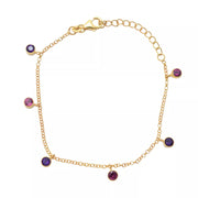 Gem Treasures 18K Gold Plated 4mm Gemstone Charm Bracelet