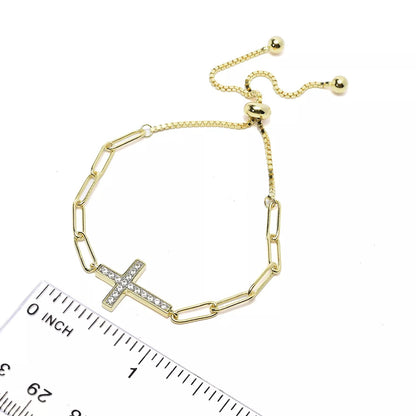Pinctore 18K Gold Plated White Zircon Symbol Paperclip Adjustable Bolo Bracelet