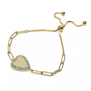 Gem Treasures 18K Gold Plated White Zircon Symbol Paperclip Adjustable Bolo Bracelet