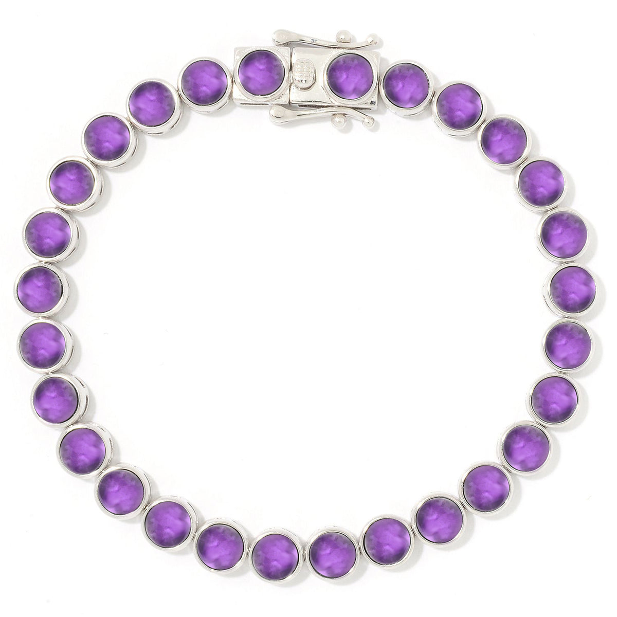 Gem Treasures Sterling Silver 5mm Round Gemstone Bezel-Set Tennis Bracelet
