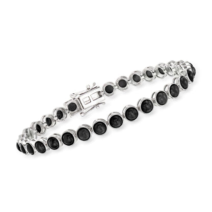 Pinctore Sterling Silver 5mm Round Gemstone Bezel-Set Tennis Bracelet