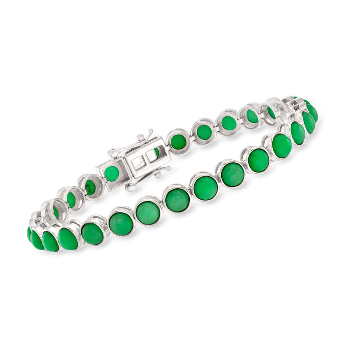 Gem Treasures Sterling Silver 5mm Round Gemstone Bezel-Set Tennis Bracelet