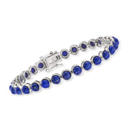 Gem Treasures Sterling Silver 5mm Round Gemstone Bezel-Set Tennis Bracelet