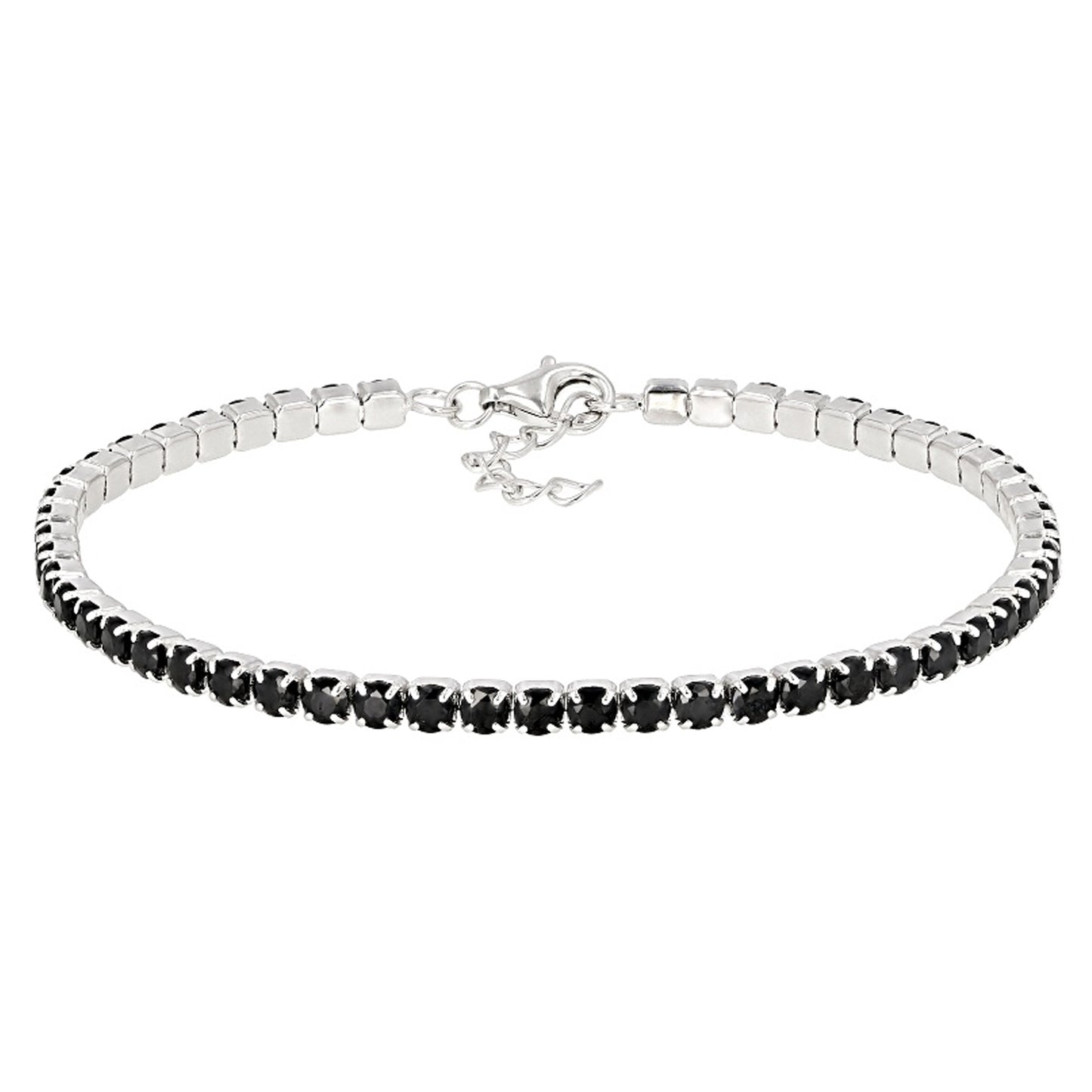 Pinctore Sterling Silver 3mm Black Spinel Line Bracelet