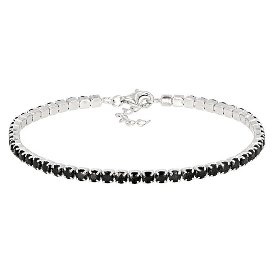 Pinctore Sterling Silver 3mm Black Spinel Line Bracelet