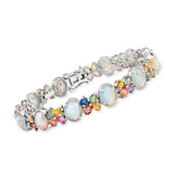 Pinctore Sterling Silver 8x6mm Ethiopian Opal & Multi Sapphire Line Bracelet