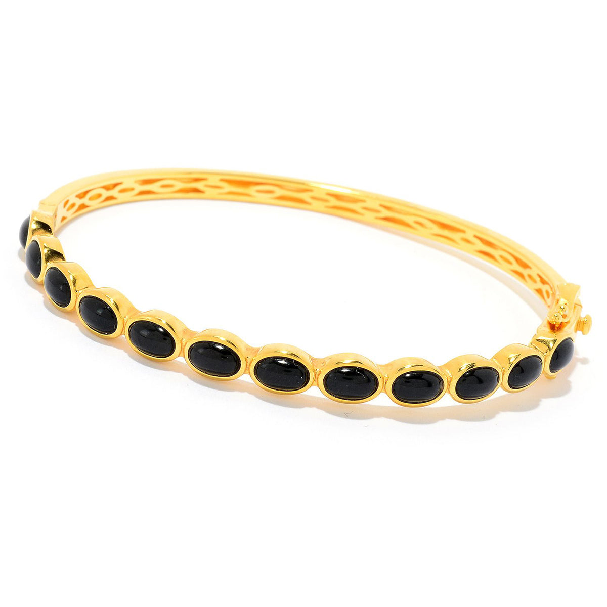 Gem Treasures 18K Gold Plated 6x4mm Opaque Gemstone Hinged Bangle Bracelet