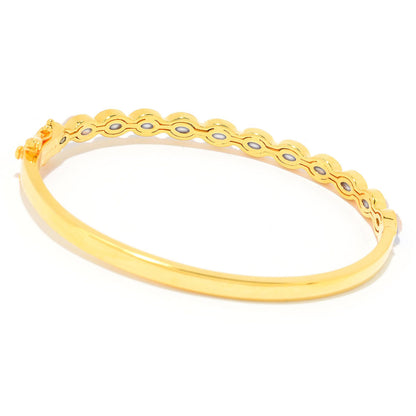 Pinctore 18K Gold Plated 6x4mm Opaque Gemstone Hinged Bangle Bracelet