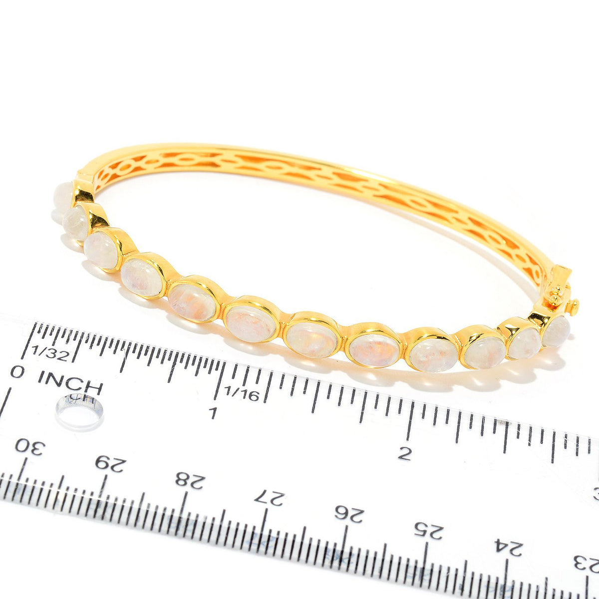 Gem Treasures 18K Gold Plated 6x4mm Opaque Gemstone Hinged Bangle Bracelet
