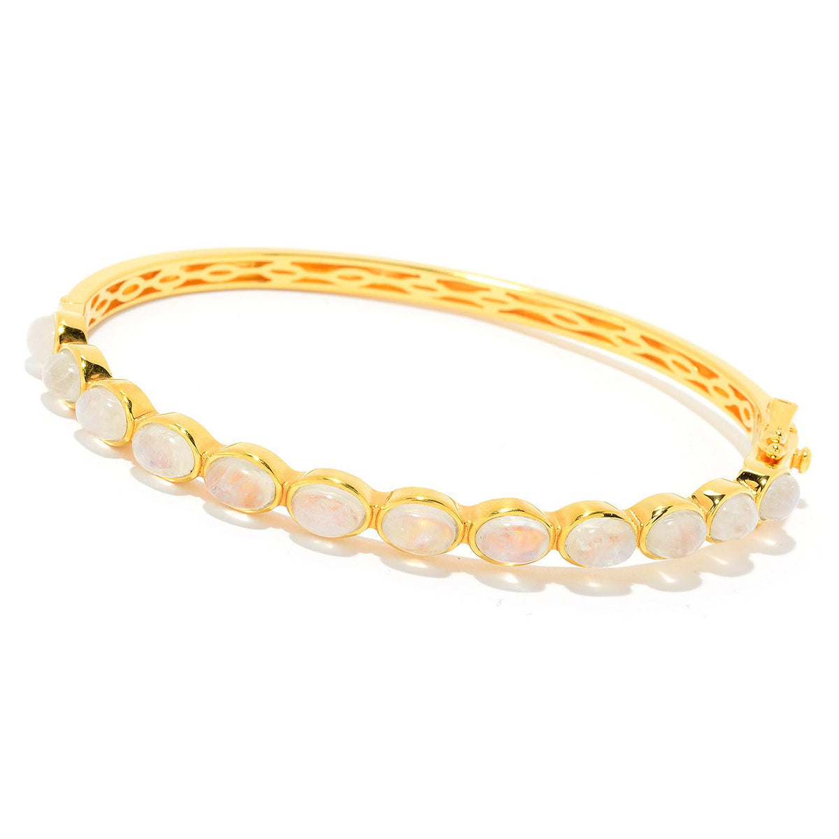 Gem Treasures 18K Gold Plated 6x4mm Opaque Gemstone Hinged Bangle Bracelet