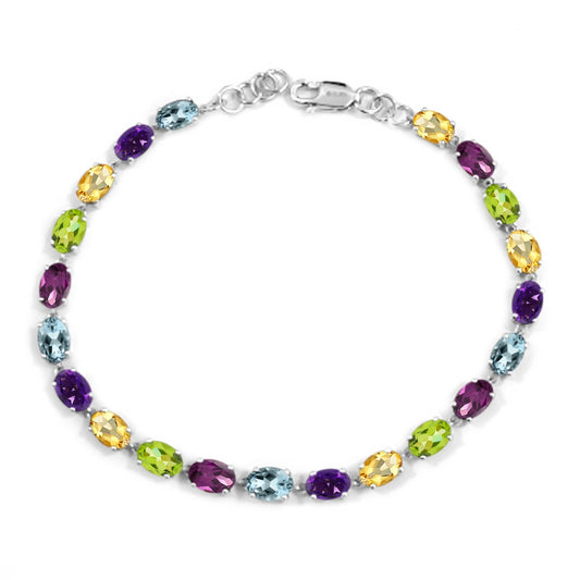 Pinctore Sterling Silver 6x4mm Gemstone Line Bracelet