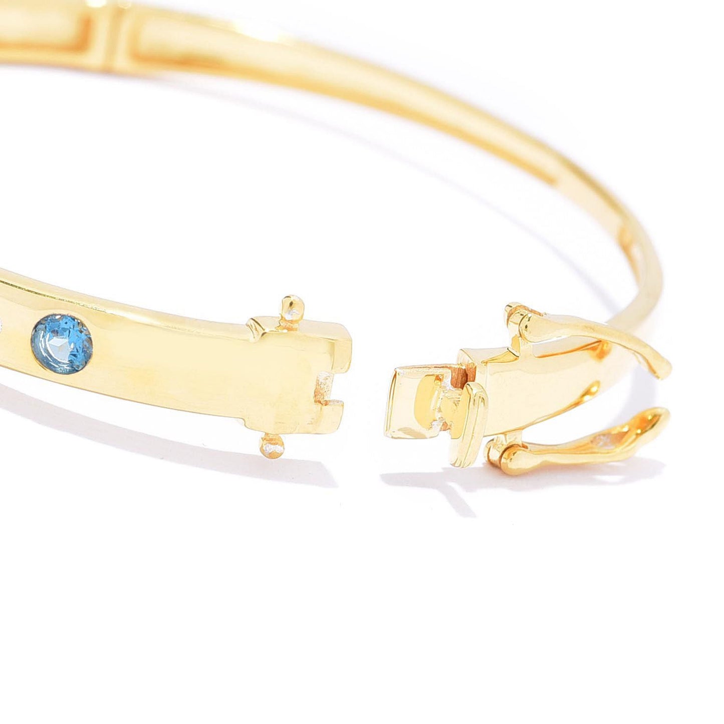 Pinctore 18K Gold Plated Gemstone Inset Hinged Bangle Bracelet