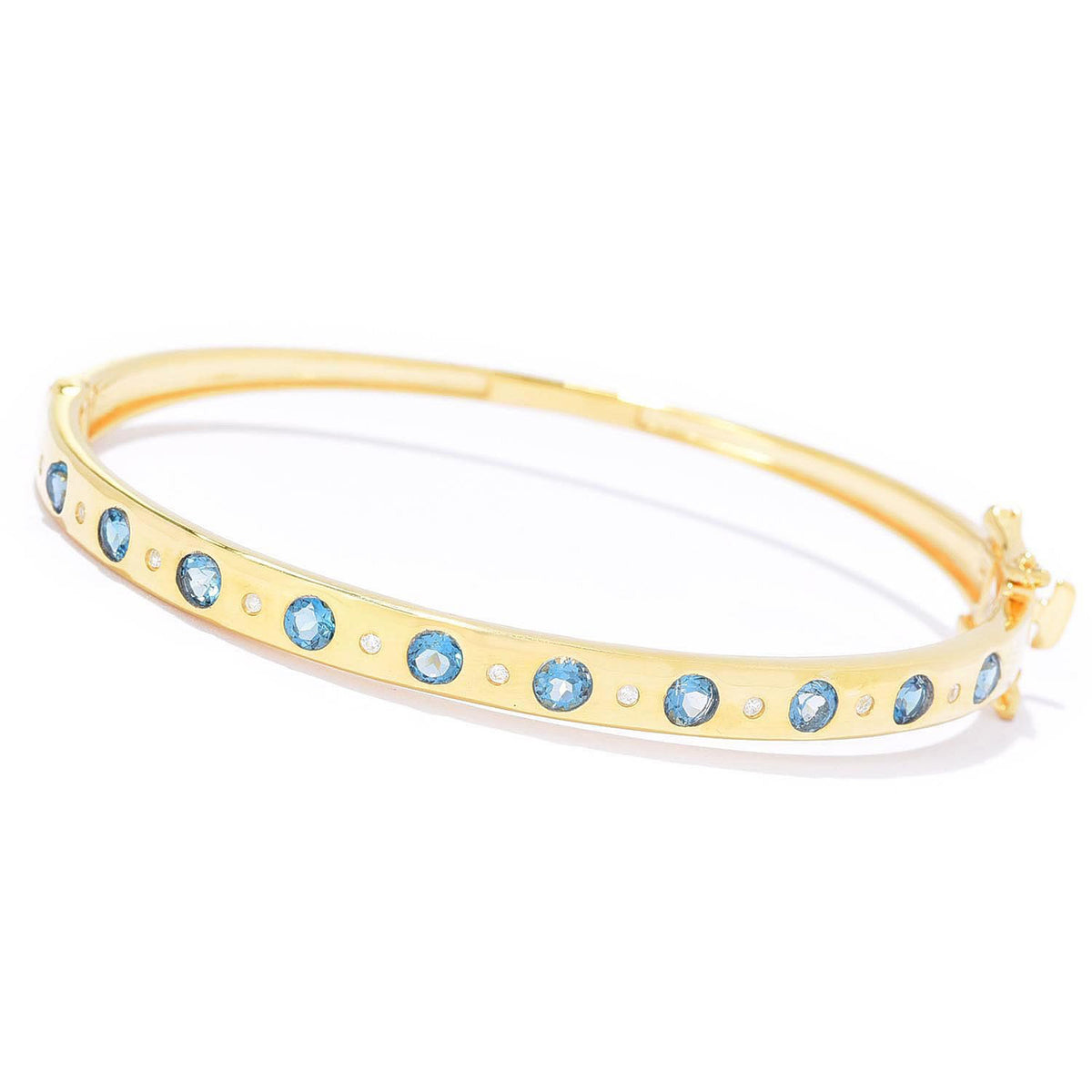 Gem Treasures 18K Gold Plated Gemstone Inset Hinged Bangle Bracelet