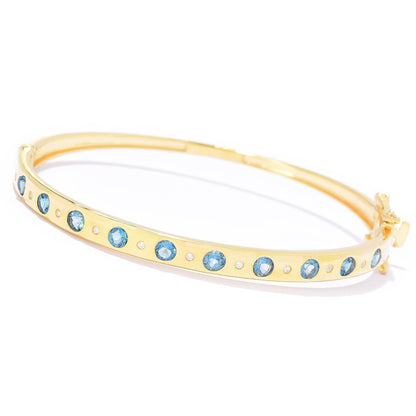 Pinctore 18K Gold Plated Gemstone Inset Hinged Bangle Bracelet