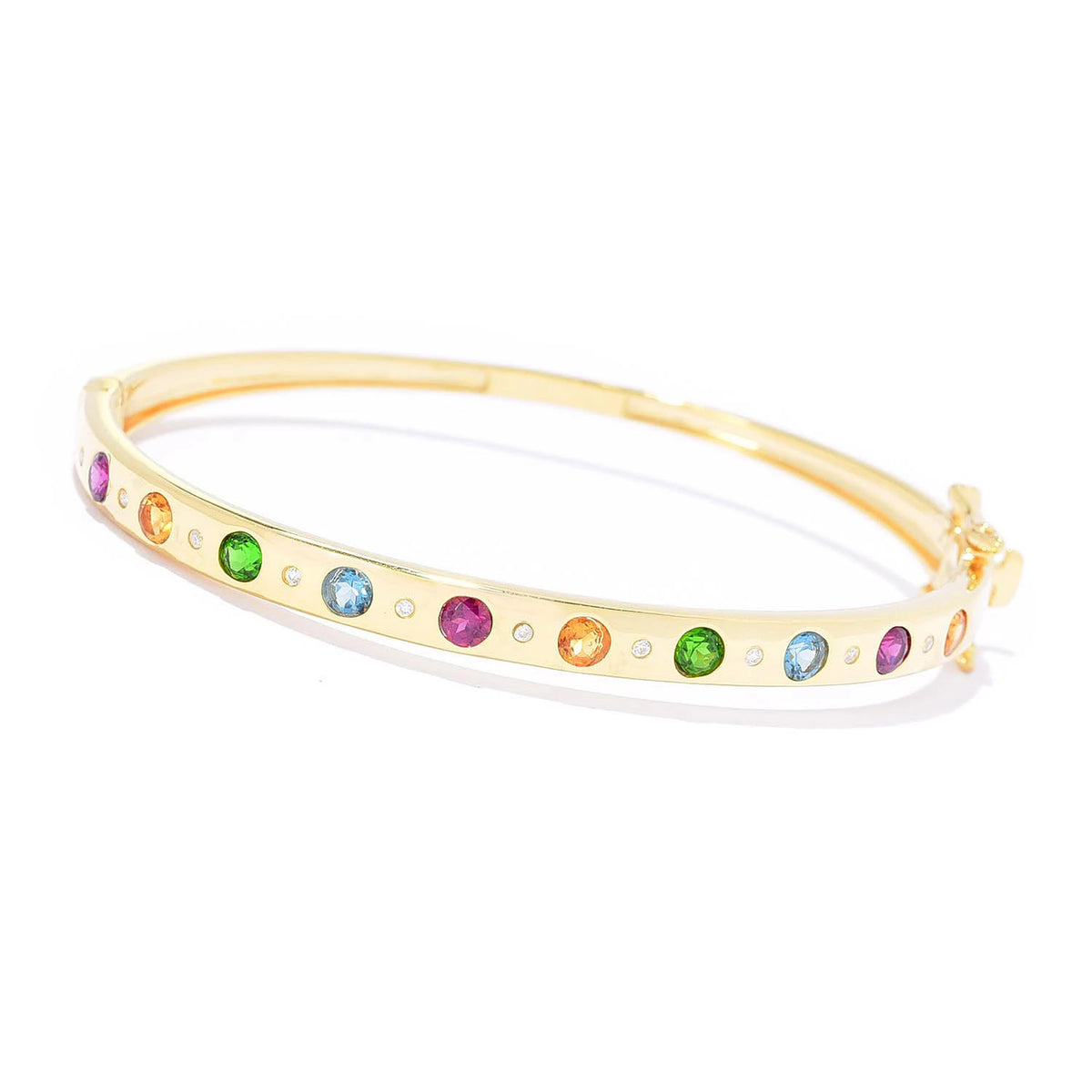 Gem Treasures 18K Gold Plated Gemstone Inset Hinged Bangle Bracelet