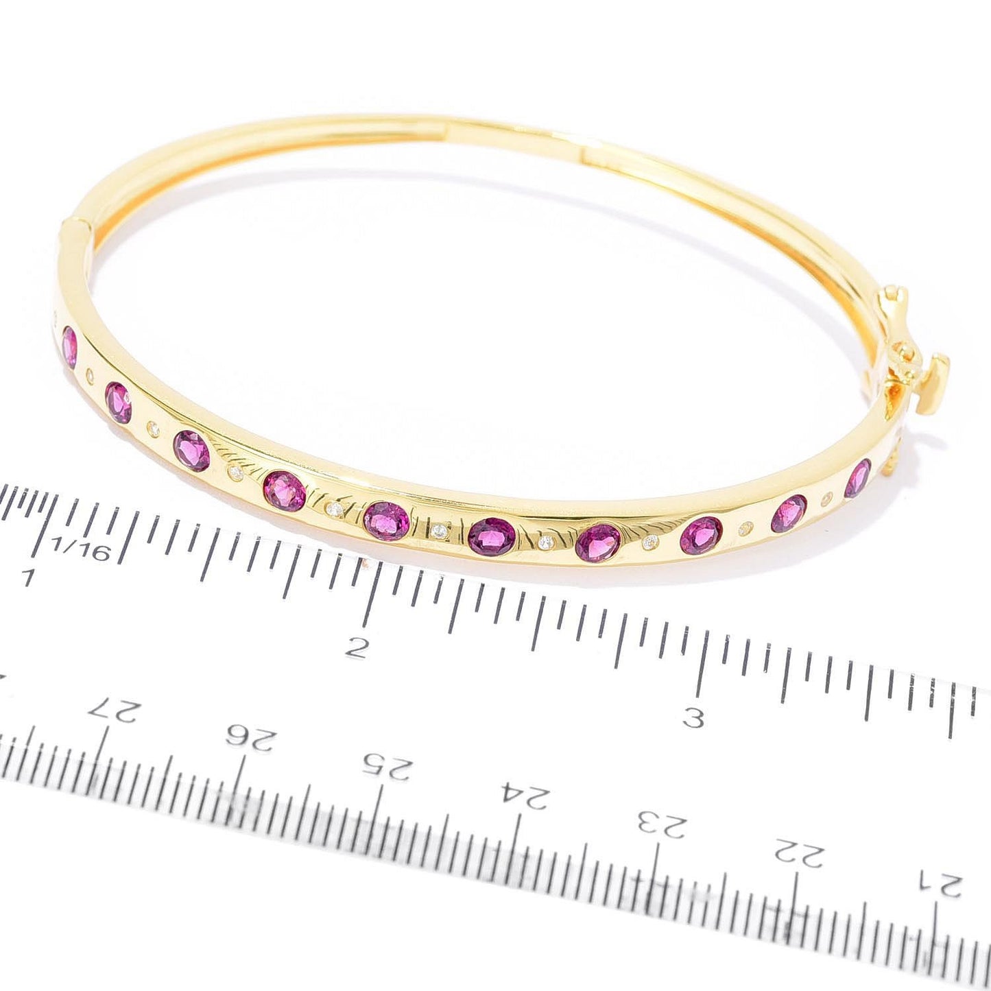 Pinctore 18K Gold Plated Gemstone Inset Hinged Bangle Bracelet