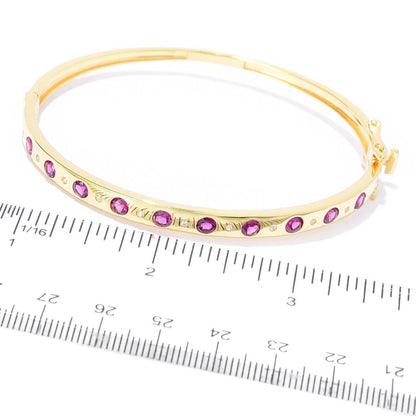 Pinctore 18K Gold Plated Gemstone Inset Hinged Bangle Bracelet