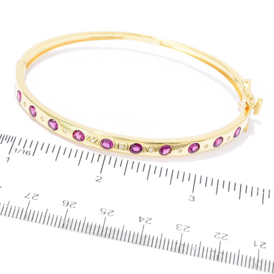 Pinctore 18K Gold Plated Gemstone Inset Hinged Bangle Bracelet