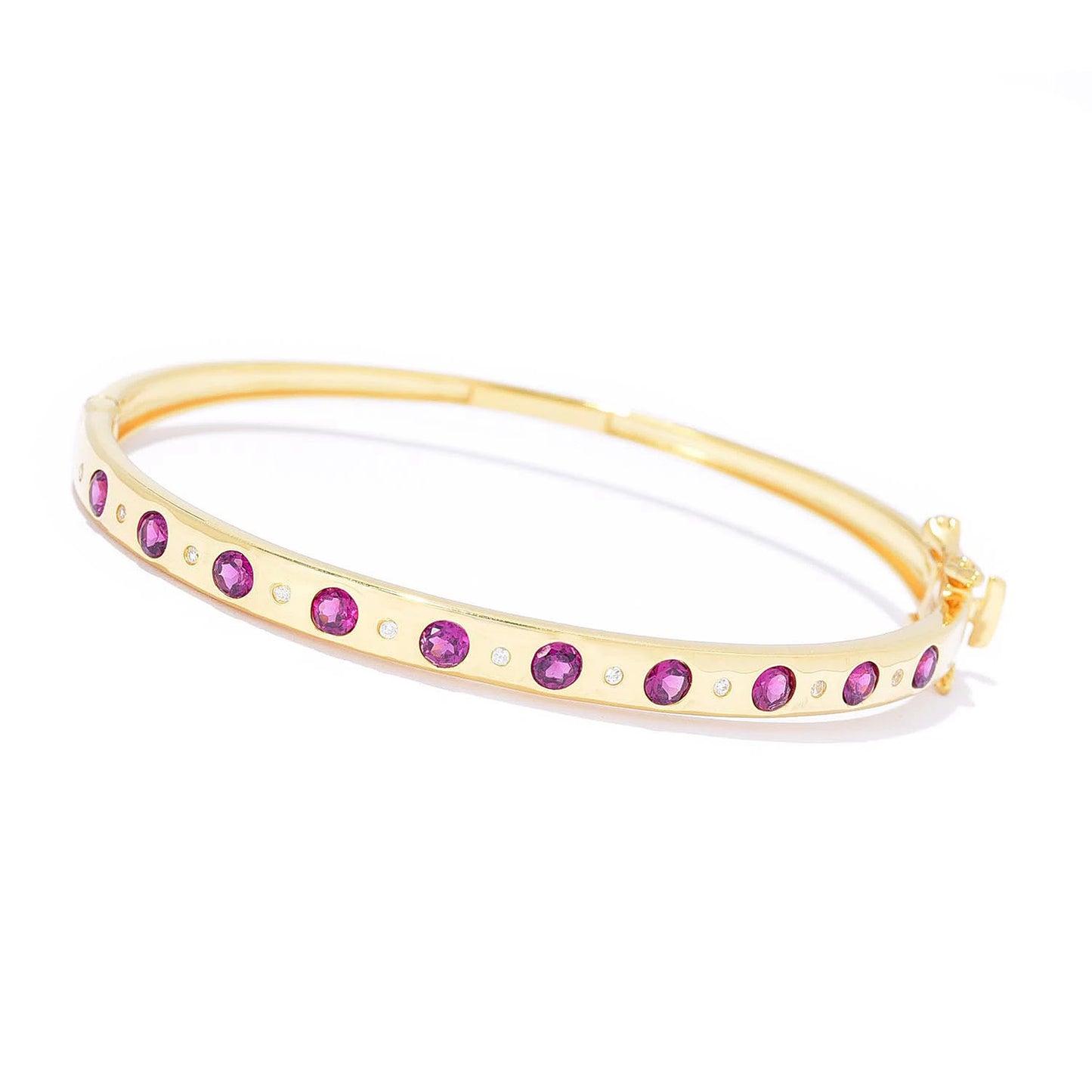 Pinctore 18K Gold Plated Gemstone Inset Hinged Bangle Bracelet