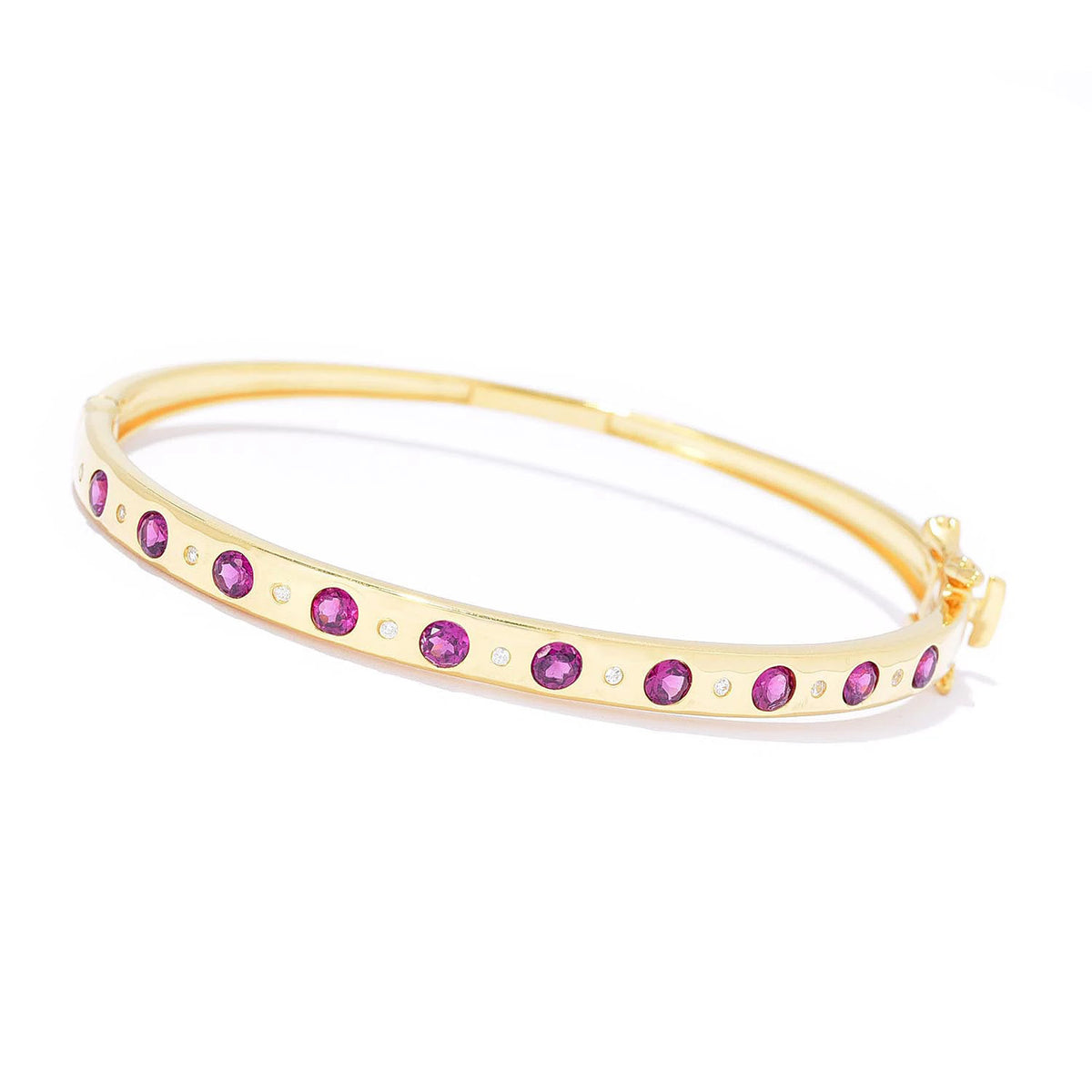 Gem Treasures 18K Gold Plated Gemstone Inset Hinged Bangle Bracelet