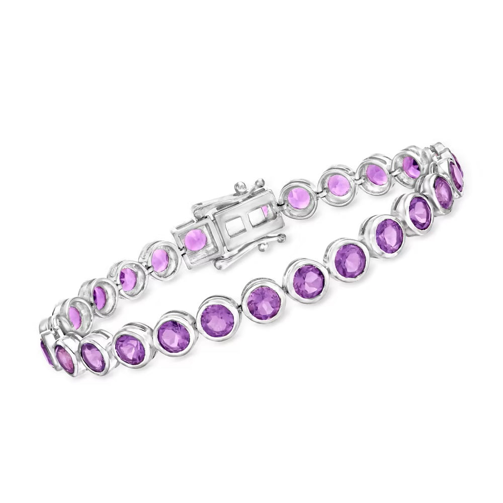 Pinctore Sterling Silver 5mm Gemstone Bezel-Set Line Bracelet