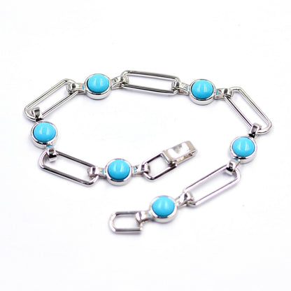 Sterling Silver 6mm Round Sleeping Beauty Turq Paperclip Link Station Bracelet