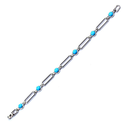 Sterling Silver 6mm Round Sleeping Beauty Turq Paperclip Link Station Bracelet