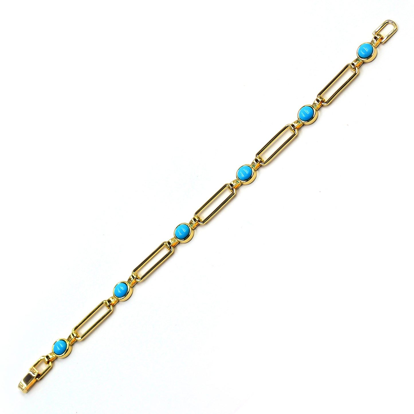 Sterling Silver 6mm Round Sleeping Beauty Turq Paperclip Link Station Bracelet