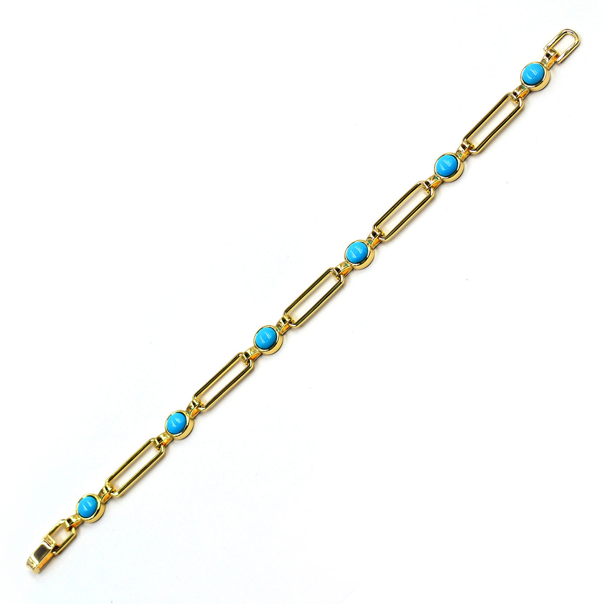 Sterling Silver 6mm Round Sleeping Beauty Turq Paperclip Link Station Bracelet