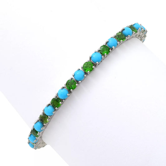 Pinctore Sterling Silver Sleeping Beauty Turq & Chrome Diopside Line Bracelet